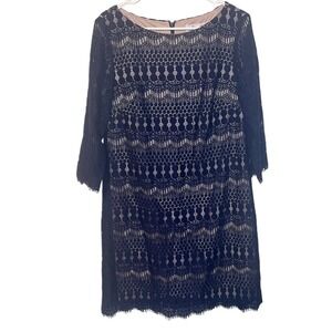 Jessica H Women's Sheath Blue Lace 3/4 Sleeve Scalloped Cocktail‎ Size 12 Dress